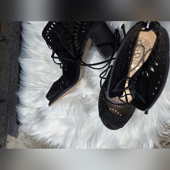 Vince Camuto Suede Lace Sandals Size US 7 Women Black With Back Zipper - Picture 2 of 12